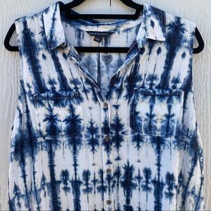 Blue & White Button Down Tank Top